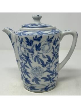 Vintage Pier 1 Imports 7" Tall White w/Blue Floral Design Porcelain Teapot